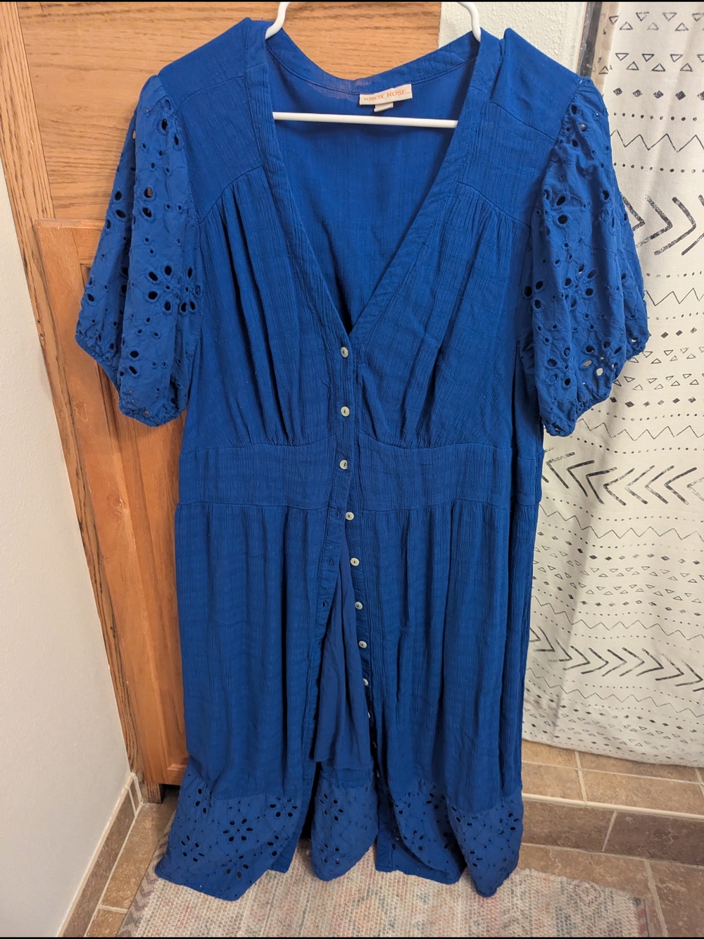 Knox Rose Royal Blue Button-Front Eyelet Midi Dress